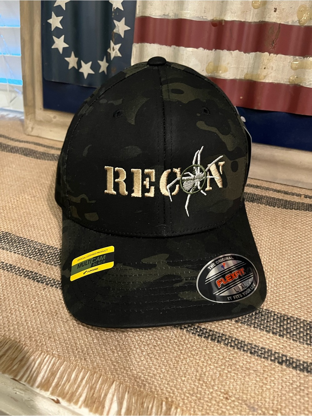 Port Authority Black and Olive Embroidered Flexfit Cap Recon embroidered